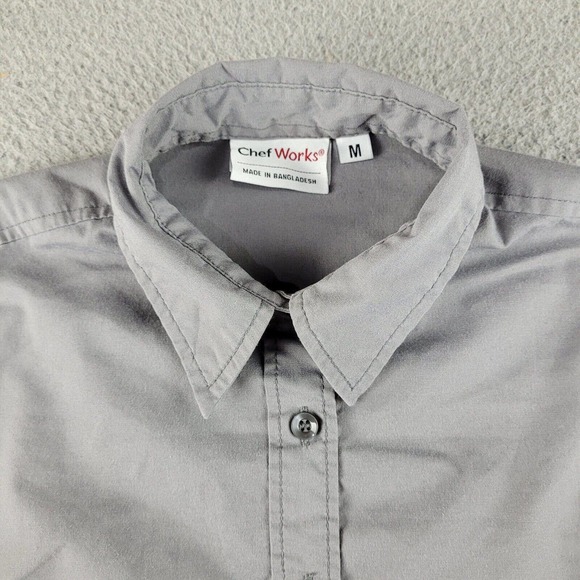 Chef Works Shirt Womens Medium Gray Button Up Cook‎ Kitchen Uniform Slim Fit Top - Picture 3 of 10